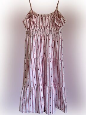 LOFT Pink and Red Striped Tiered Maxi Dress